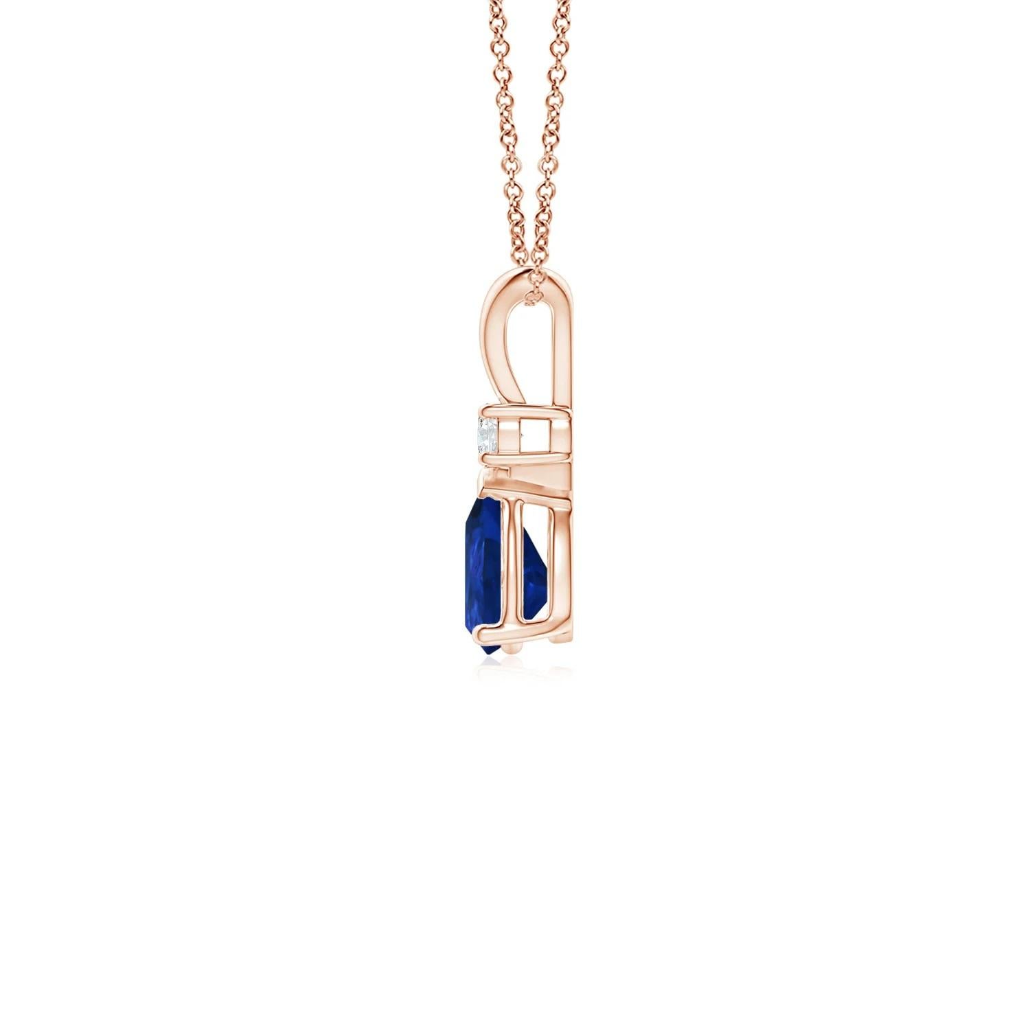 Pear Cut ANGARA Natural 0.40ct Blue Sapphire Teardrop Pendant with Diamond in Rose Gold For Sale