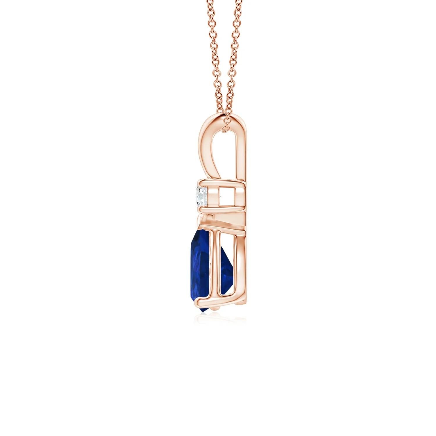 Pear Cut ANGARA Natural 0.75ct Blue Sapphire Teardrop Pendant with Diamond in Rose Gold For Sale