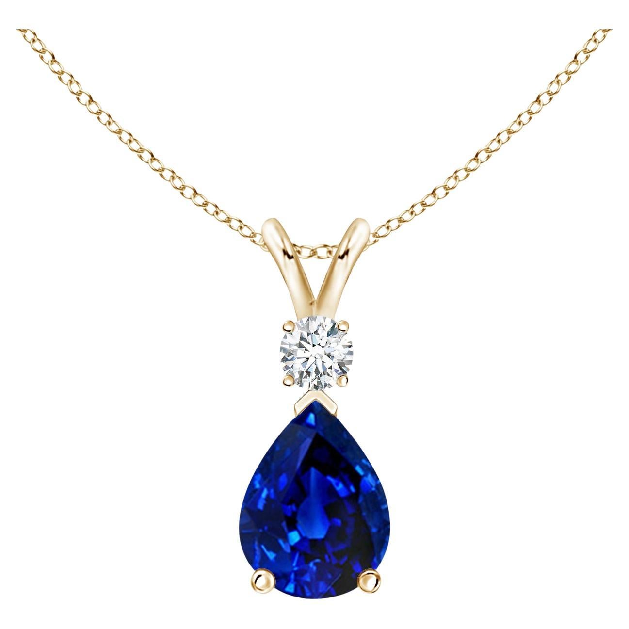 ANGARA Natural 1.15ct Blue Sapphire Teardrop Pendant with Diamond in Yellow Gold For Sale