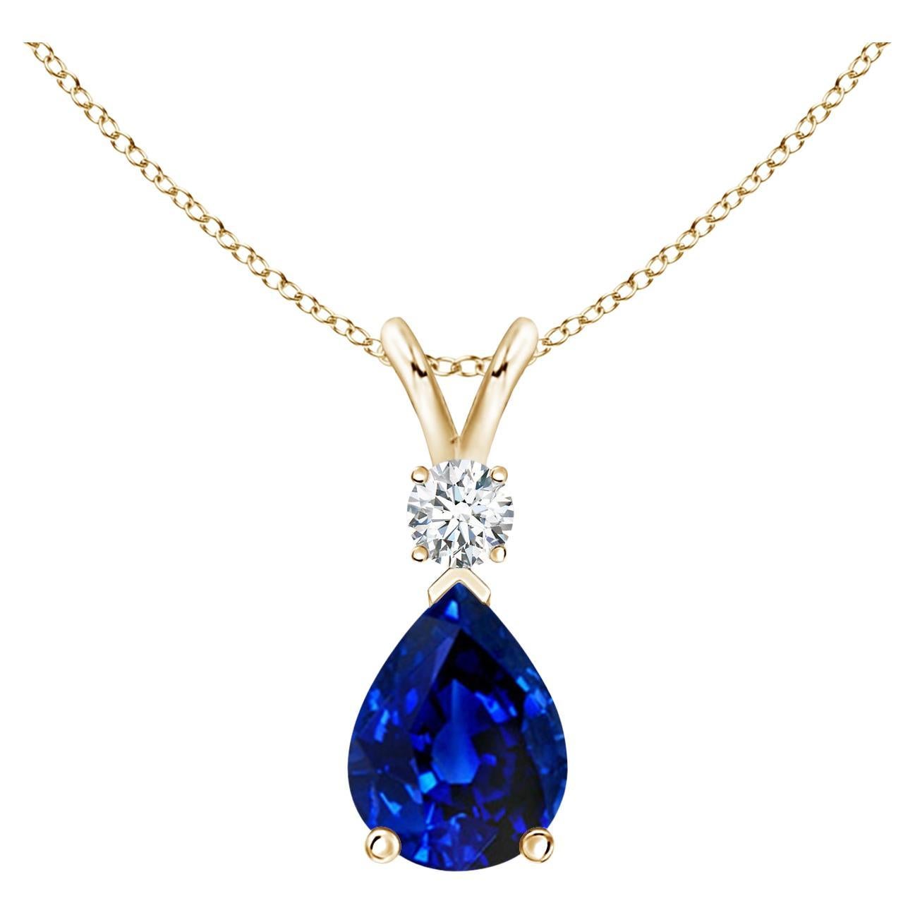 ANGARA Pendentif en or jaune avec saphir bleu naturel 1,15 carat en forme de goutte d'eau et diamants en vente