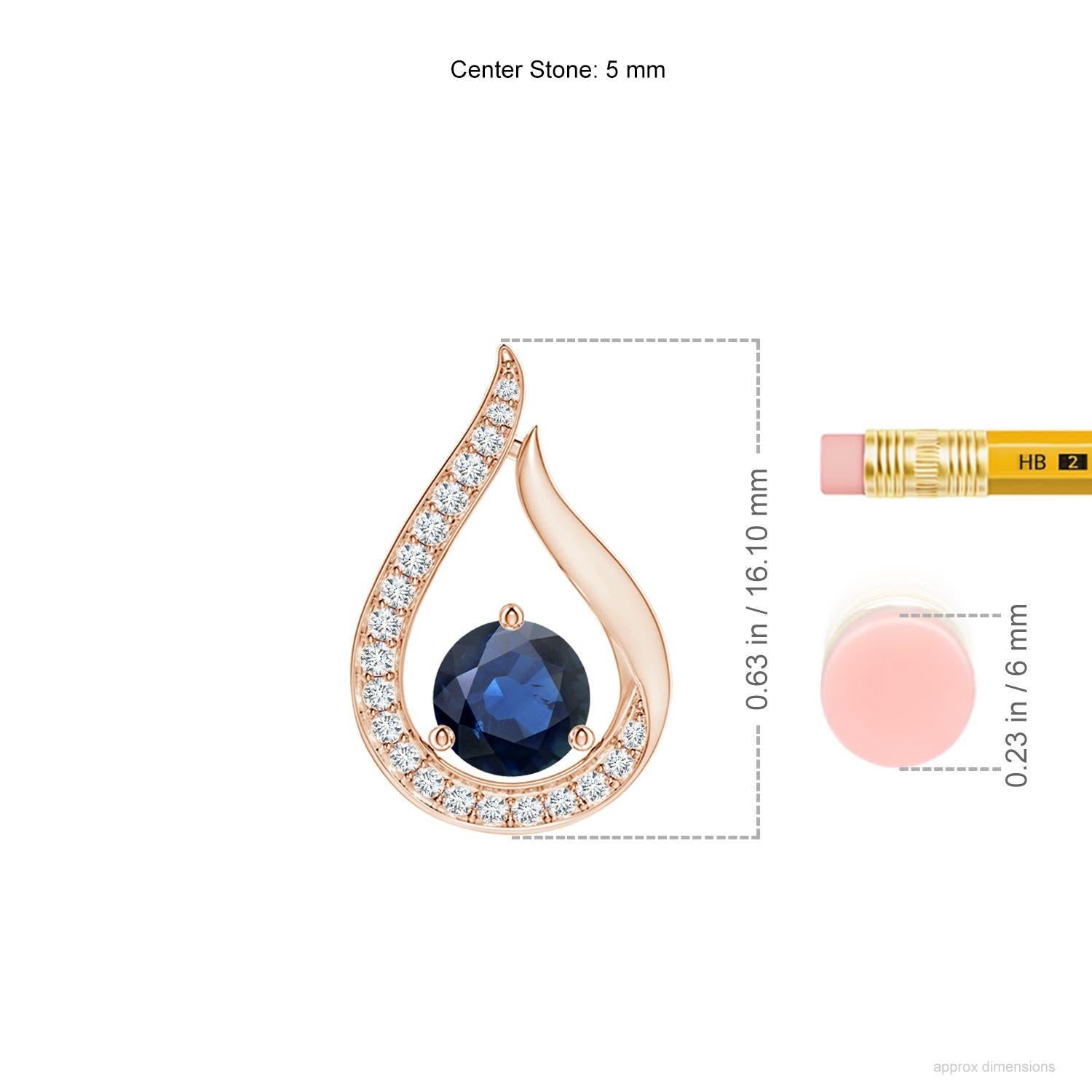 Taille ronde Pendentif tulipe en saphir bleu naturel Angara avec diamants en or rose 14K en vente