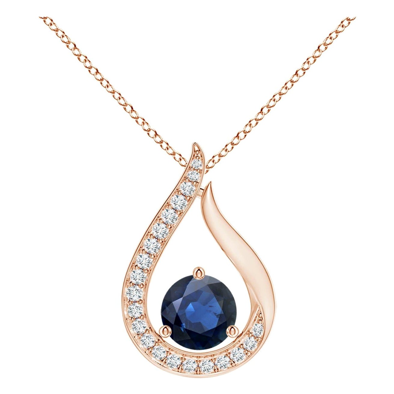 Ciondolo a tulipano con zaffiro blu naturale di Angara e diamanti in oro rosa 14K