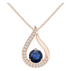 Colgante Tulipán de Zafiro Azul Natural Angara con Diamantes en Oro Rosa de 14K