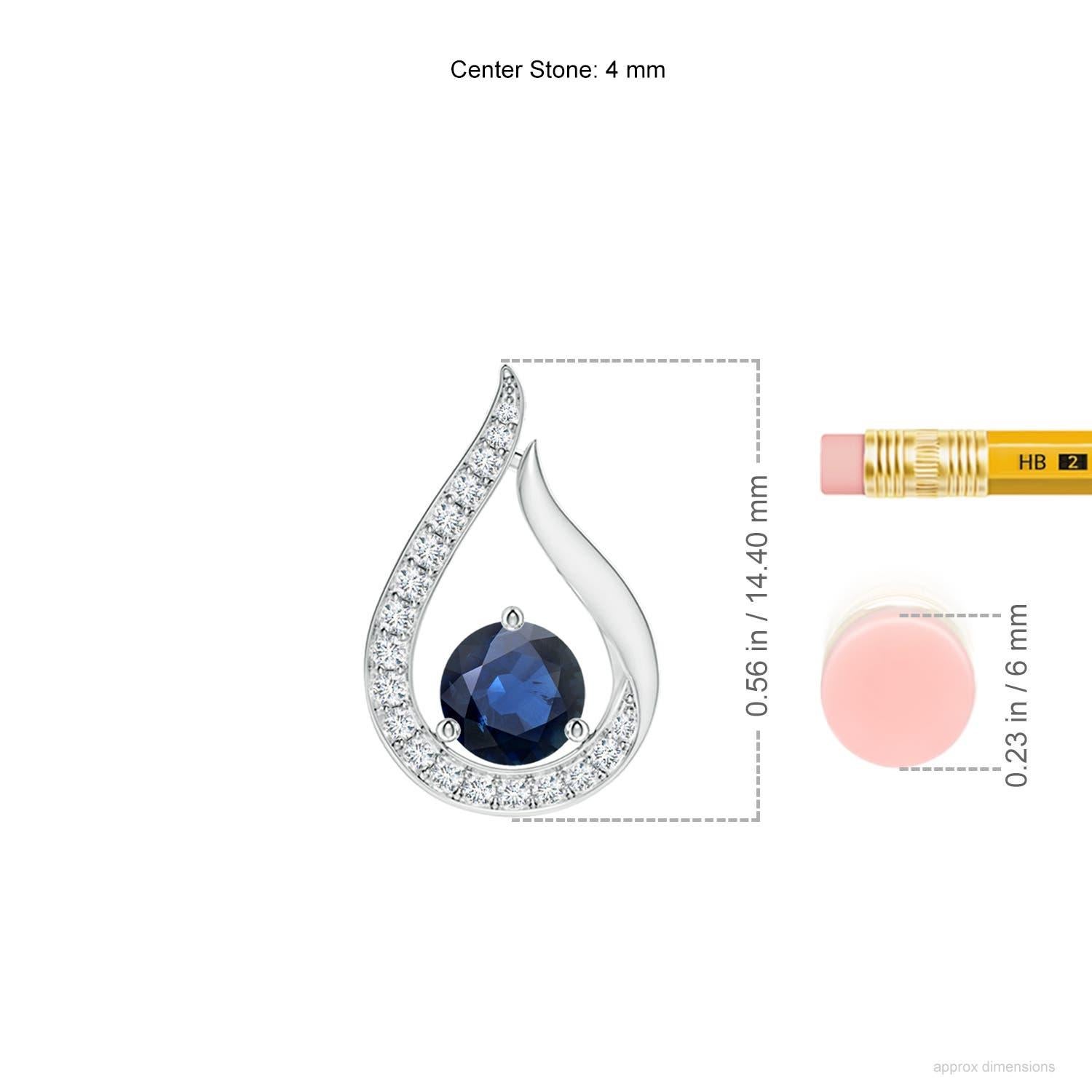 Taille ronde Pendentif tulipe en saphir bleu naturel Angara avec diamants en or blanc 14K en vente
