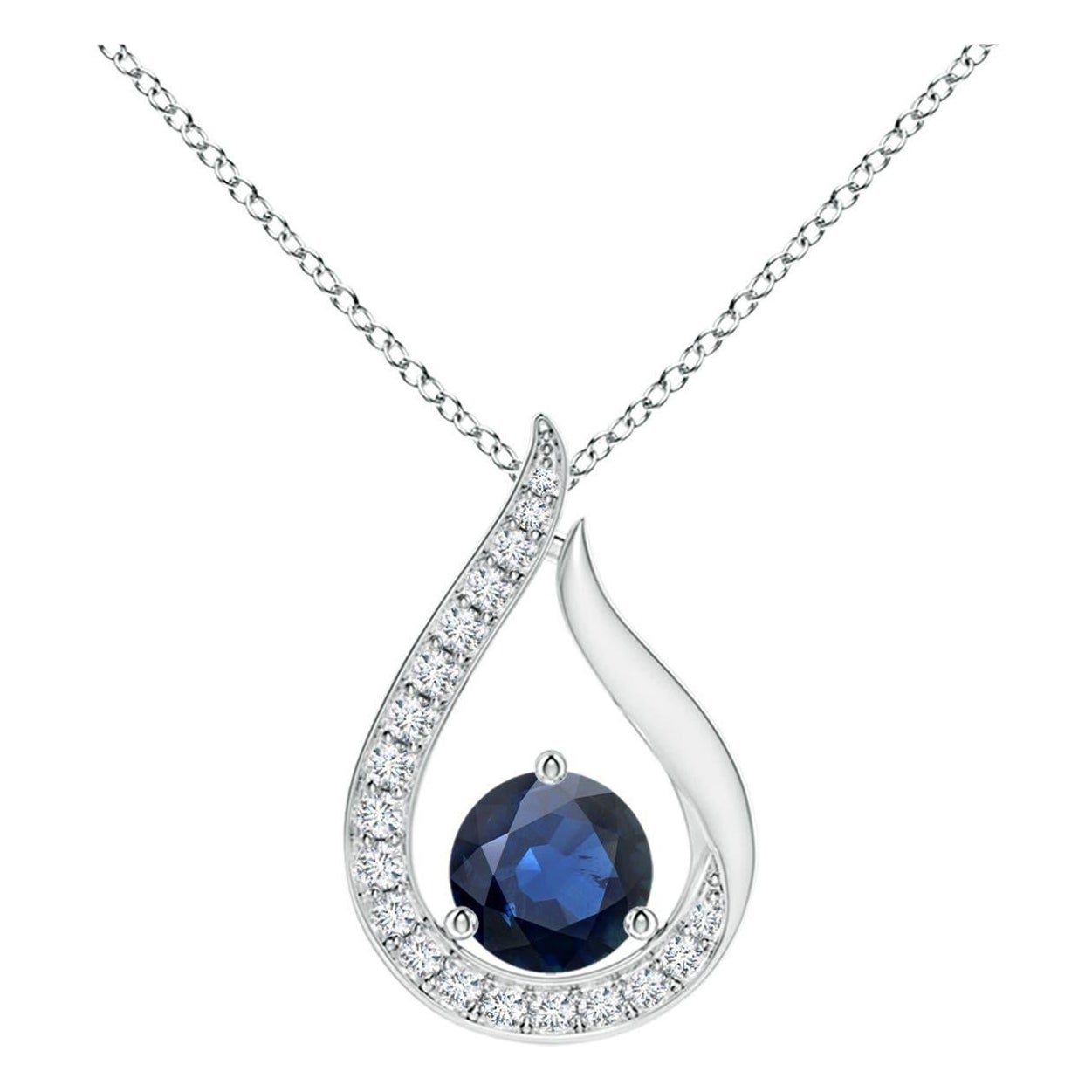 Pendentif tulipe en saphir bleu naturel Angara avec diamants en or blanc 14K