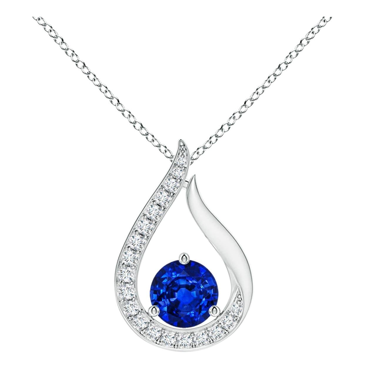 Pendentif tulipe en saphir bleu naturel Angara avec diamants en or blanc 14K
