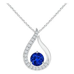 Colgante Tulipán de Zafiro Azul Natural Angara con Diamantes en Oro Blanco de 14K