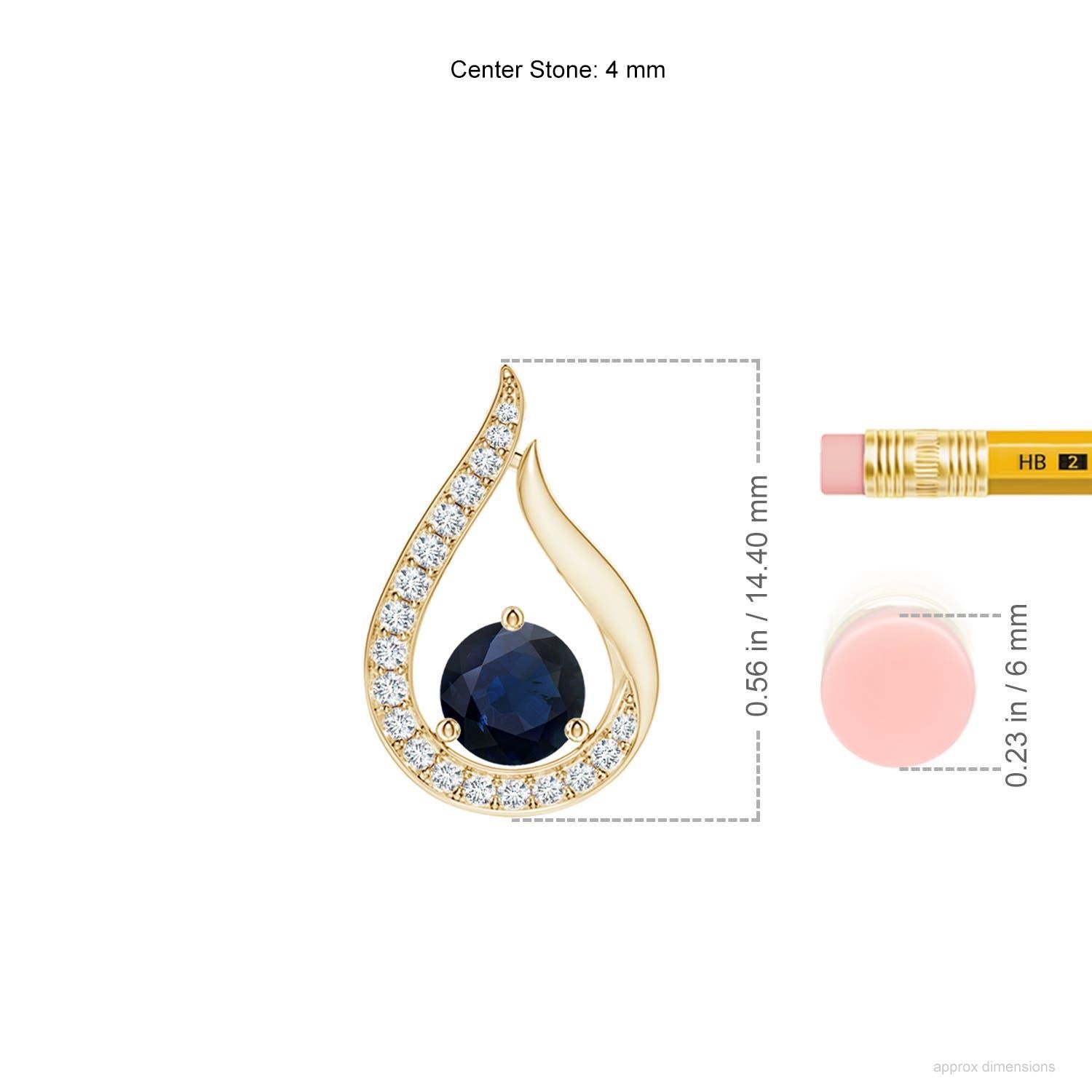 Taille ronde Pendentif tulipe en saphir bleu naturel Angara avec diamants en or jaune 14K en vente