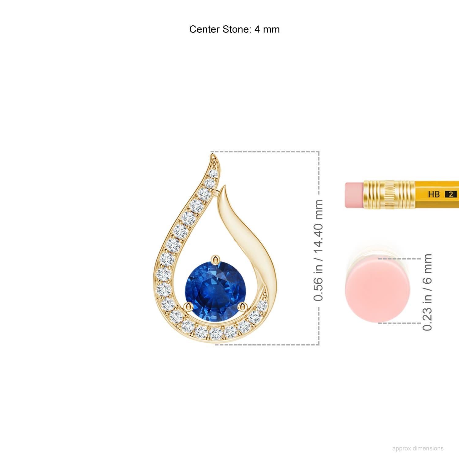 Taille ronde Pendentif tulipe en saphir bleu naturel Angara avec diamants en or jaune 14K en vente