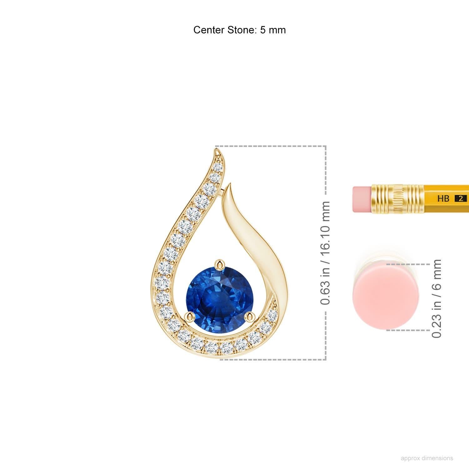 Taille ronde Pendentif tulipe en saphir bleu naturel Angara avec diamants en or jaune 14K en vente
