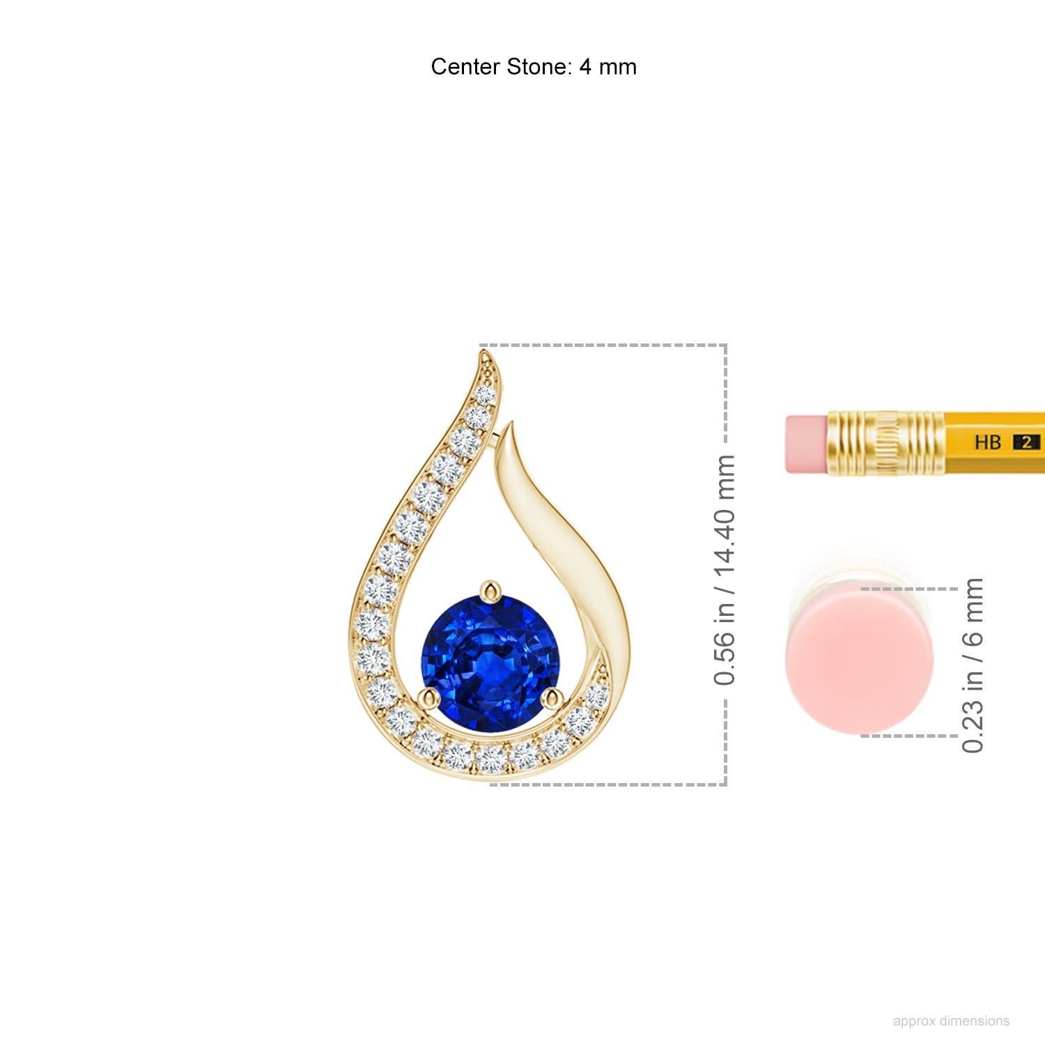 Taille ronde Pendentif tulipe en saphir bleu naturel Angara avec diamants en or jaune 14K en vente