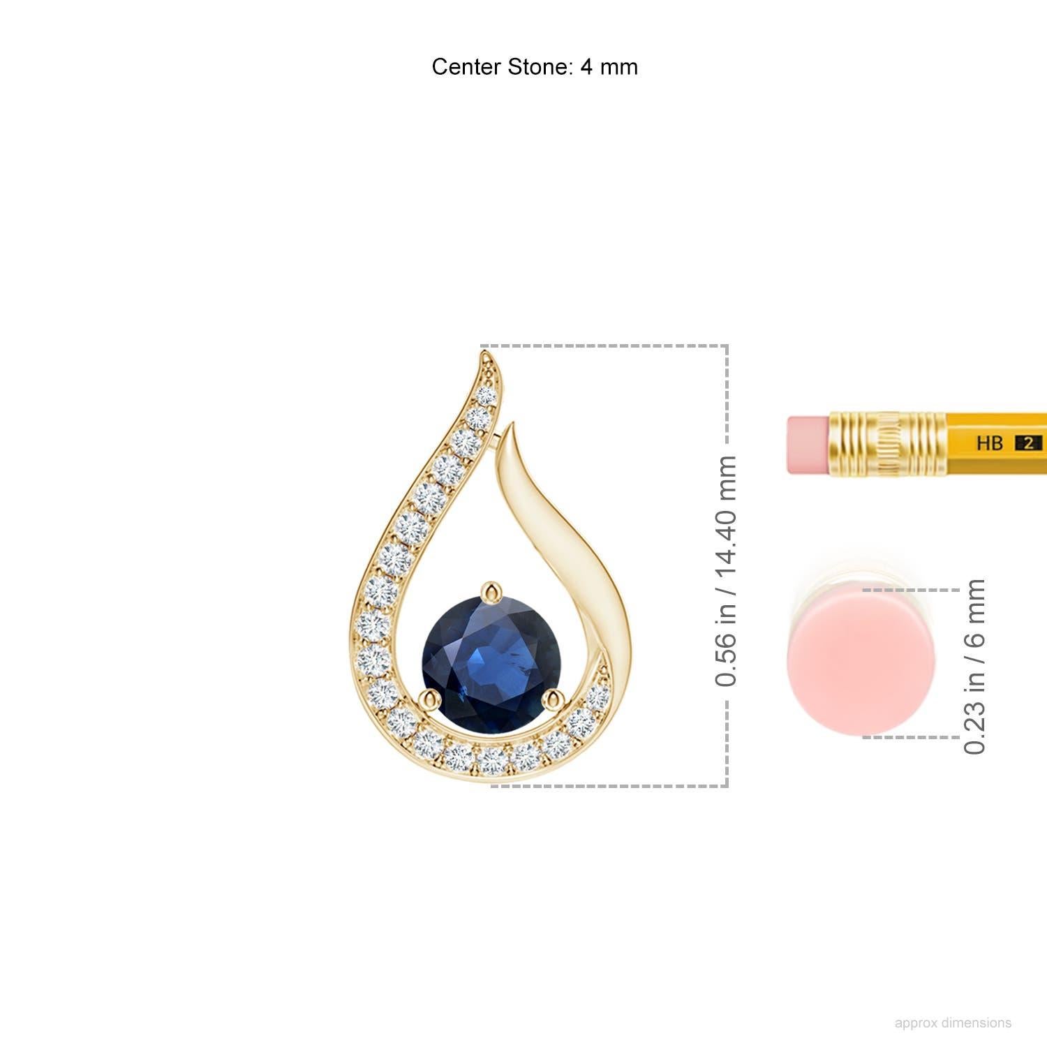 Taille ronde Pendentif tulipe en saphir bleu naturel Angara avec diamants en or jaune 14K en vente