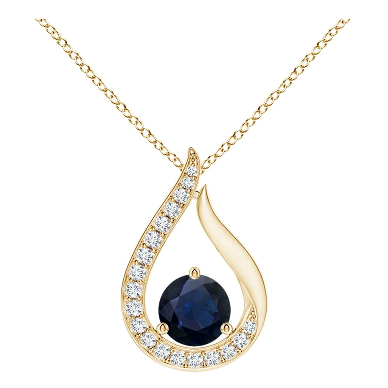 Colgante Tulipán de Zafiro Azul Natural Angara con Diamantes en Oro Amarillo de 14K