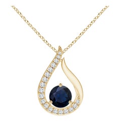 Angara Natural Blue Sapphire Tulip Pendant with Diamonds in 14K Yellow Gold