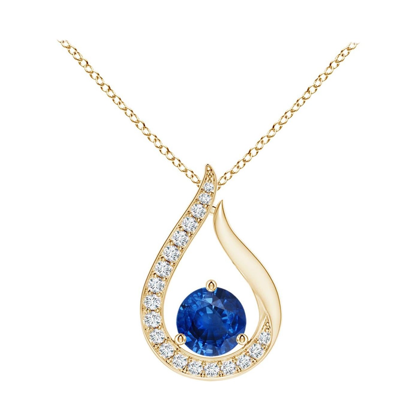 Pendentif tulipe en saphir bleu naturel Angara avec diamants en or jaune 14K