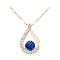 Angara Natural Blue Sapphire Tulip Pendant with Diamonds in 14K Yellow Gold