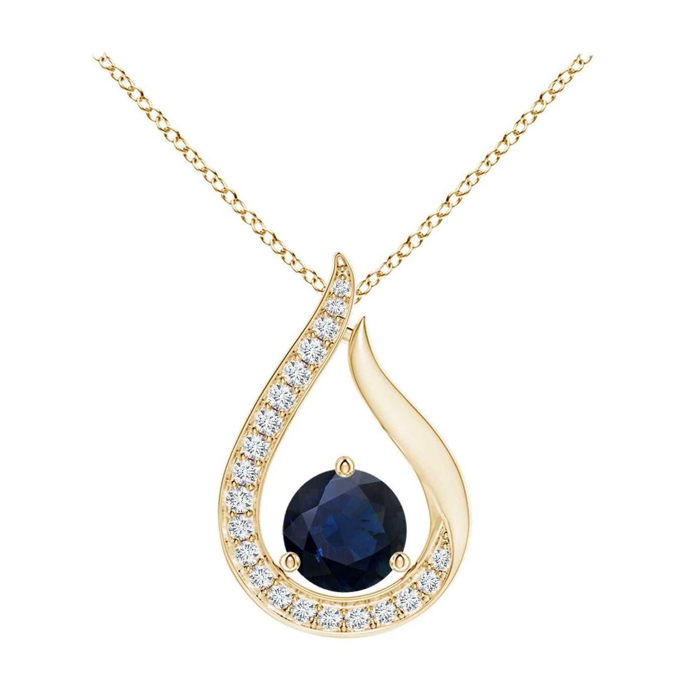 Pendentif tulipe en saphir bleu naturel Angara avec diamants en or jaune 14K