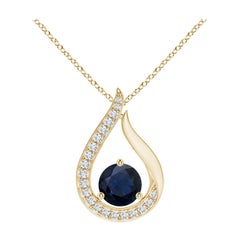 Angara Natural Blue Sapphire Tulip Pendant with Diamonds in 14K Yellow Gold