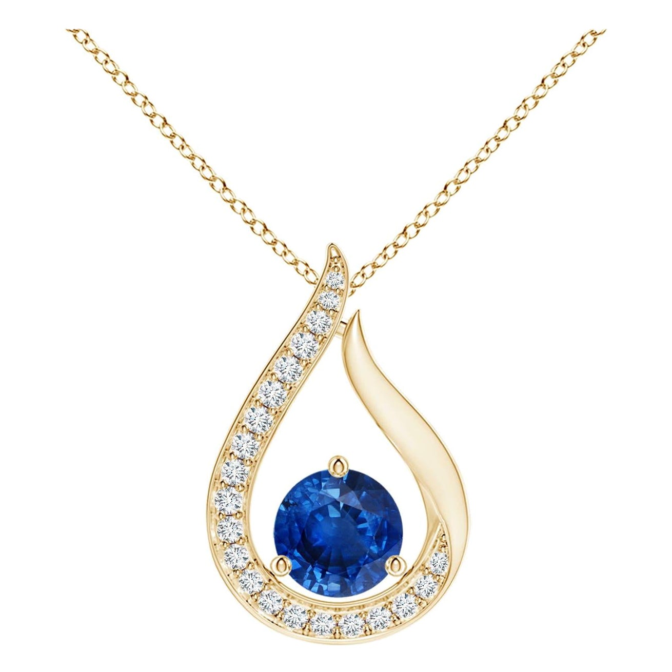 Pendentif tulipe en saphir bleu naturel Angara avec diamants en or jaune 14K