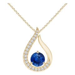 Angara Natural Blue Sapphire Tulip Pendant with Diamonds in 14K Yellow Gold