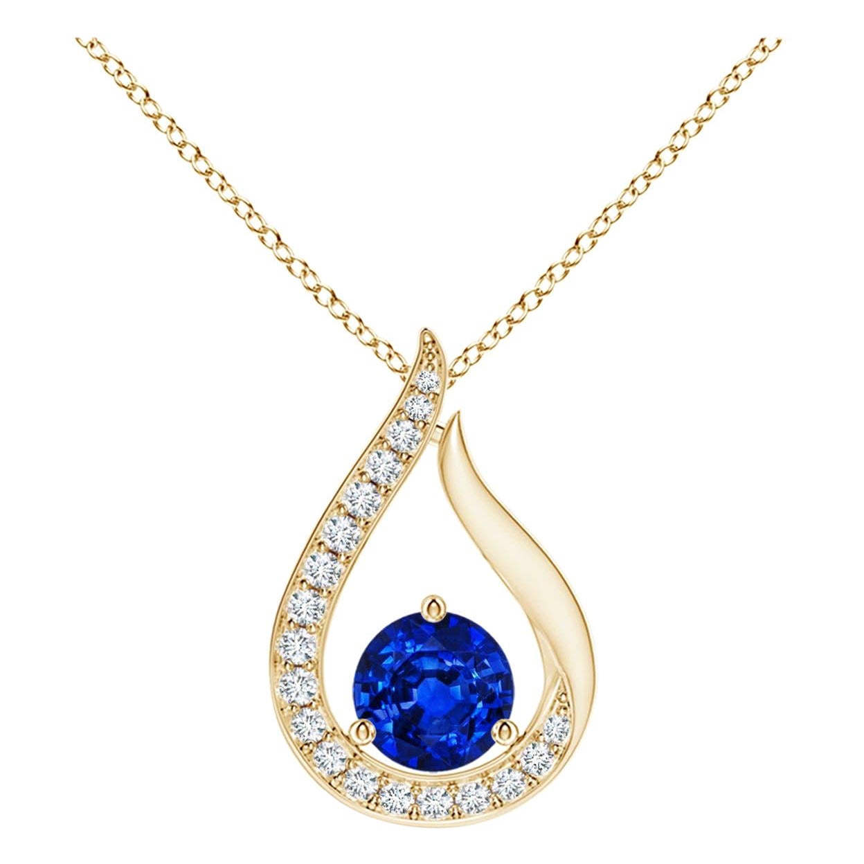 Pendentif tulipe en saphir bleu naturel Angara avec diamants en or jaune 14K