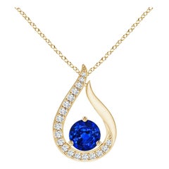 Angara Natural Blue Sapphire Tulip Pendant with Diamonds in 14K Yellow Gold