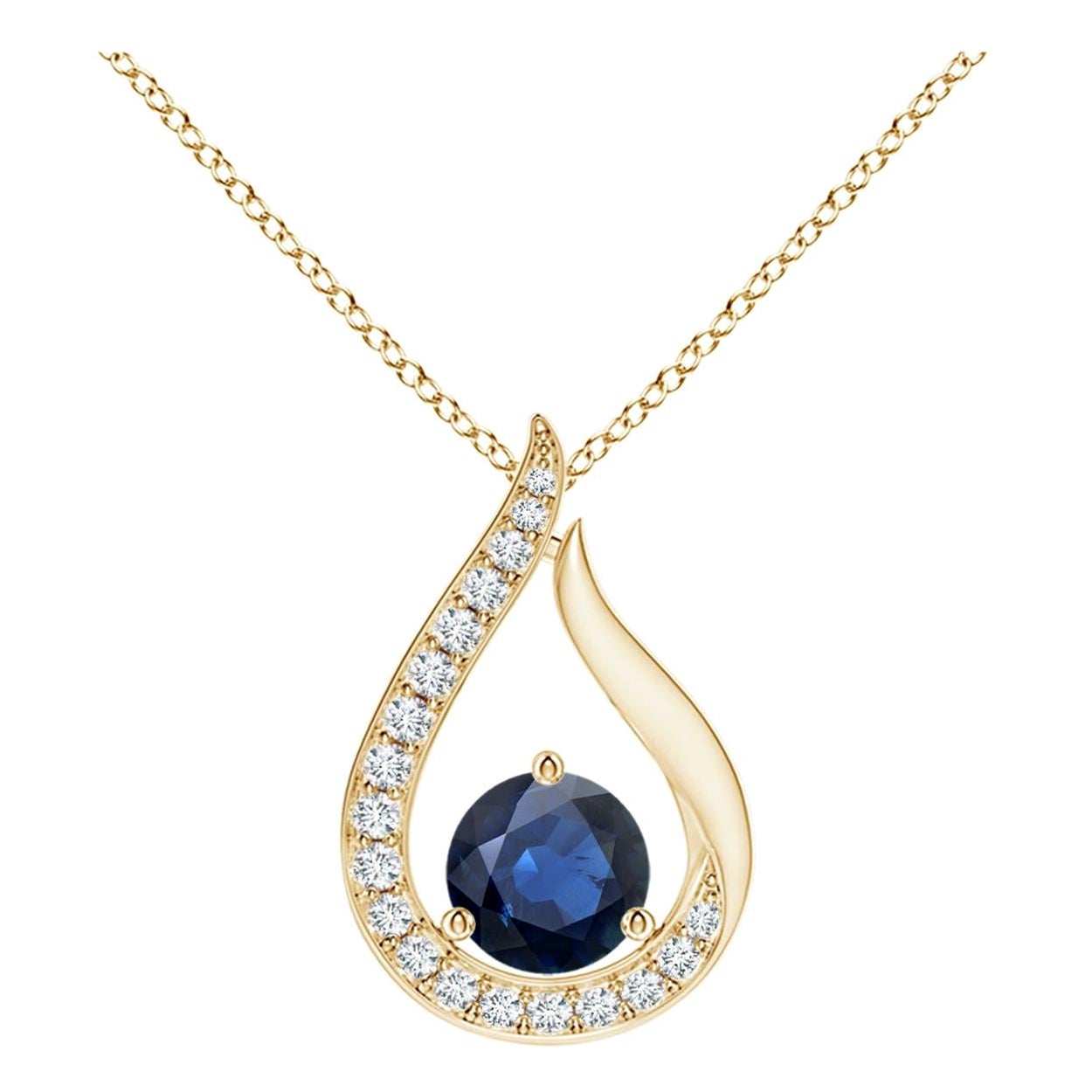 Pendentif tulipe en saphir bleu naturel Angara avec diamants en or jaune 14K