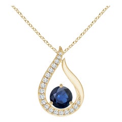 Angara Natural Blue Sapphire Tulip Pendant with Diamonds in 14K Yellow Gold