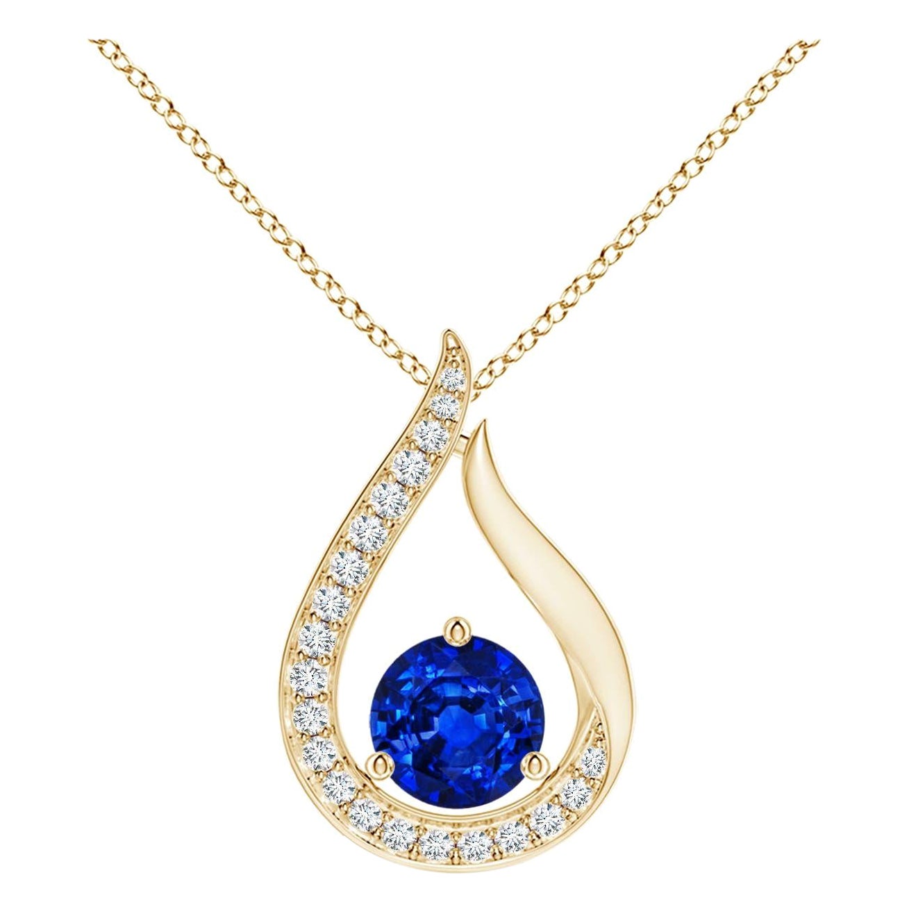 Colgante Tulipán de Zafiro Azul Natural Angara con Diamantes en Oro Amarillo de 14K