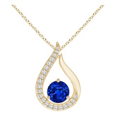 Angara Natural Blue Sapphire Tulip Pendant with Diamonds in 14K Yellow Gold