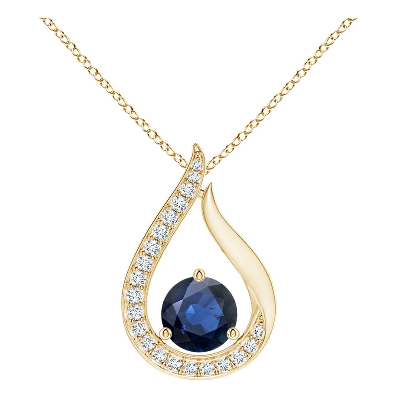 Colgante Tulipán de Zafiro Azul Natural Angara con Diamantes en Oro Amarillo de 14K