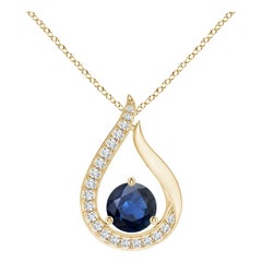 Angara Natural Blue Sapphire Tulip Pendant with Diamonds in 14K Yellow Gold