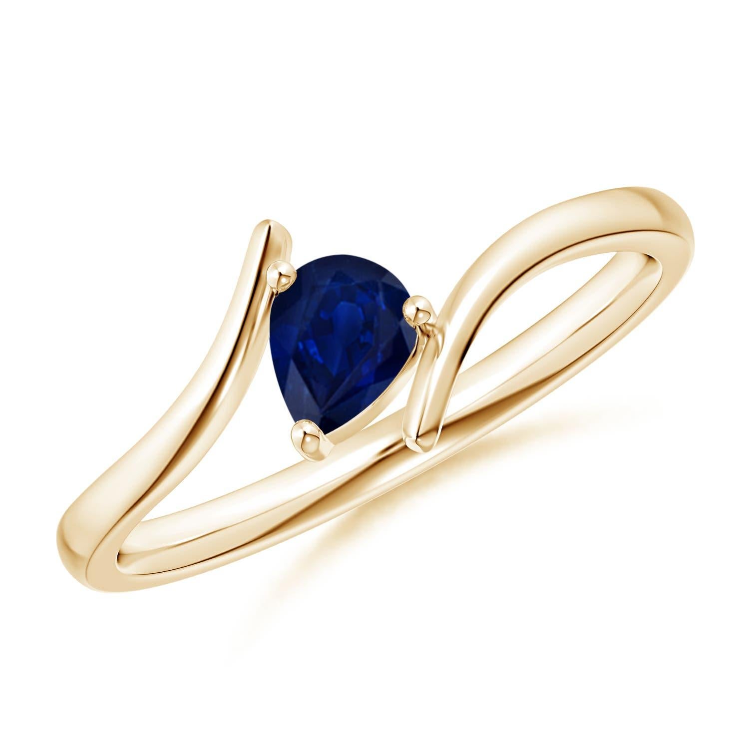 Angara natürlichen Bypass birnenförmigen blauen Saphir Ring in 14K massivem Gold für Frauen Damen im Angebot
