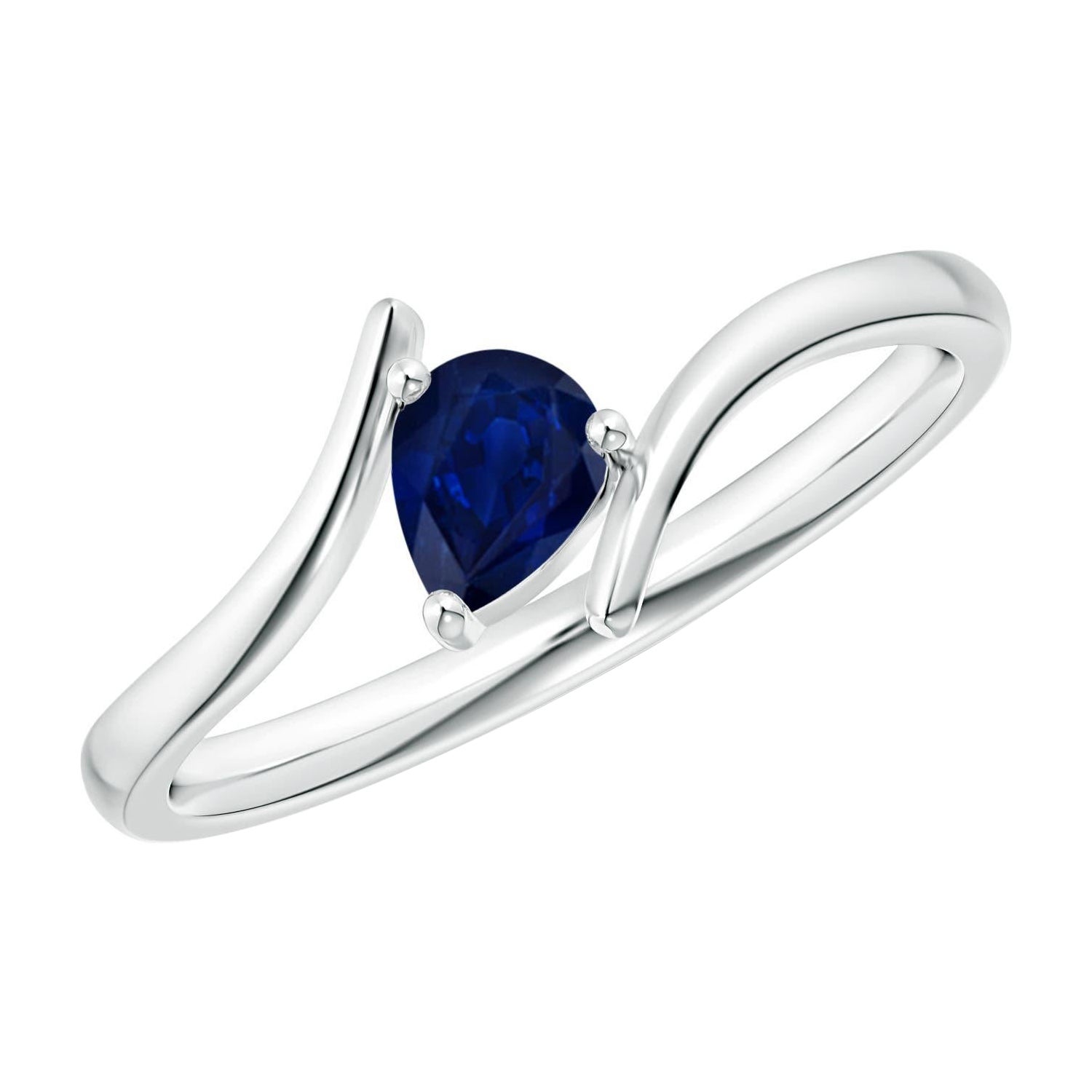 Angara Natural Bypass Pear-Shaped Blue Sapphire Ring in 14K Solid Gold for Women