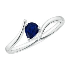 Angara Natural Bypass Pear-Shaped Blue Sapphire Ring in 14K Solid Gold for Women