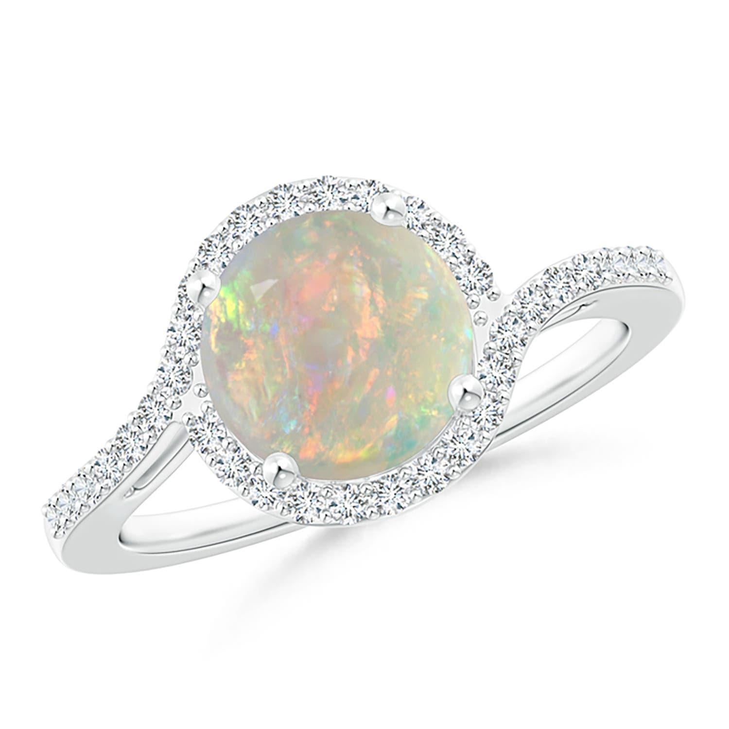 Angara natürlichen Bypass Runde 1,15 ct Opal und Diamant Halo Ring in 14K massivem Gold im Angebot 1