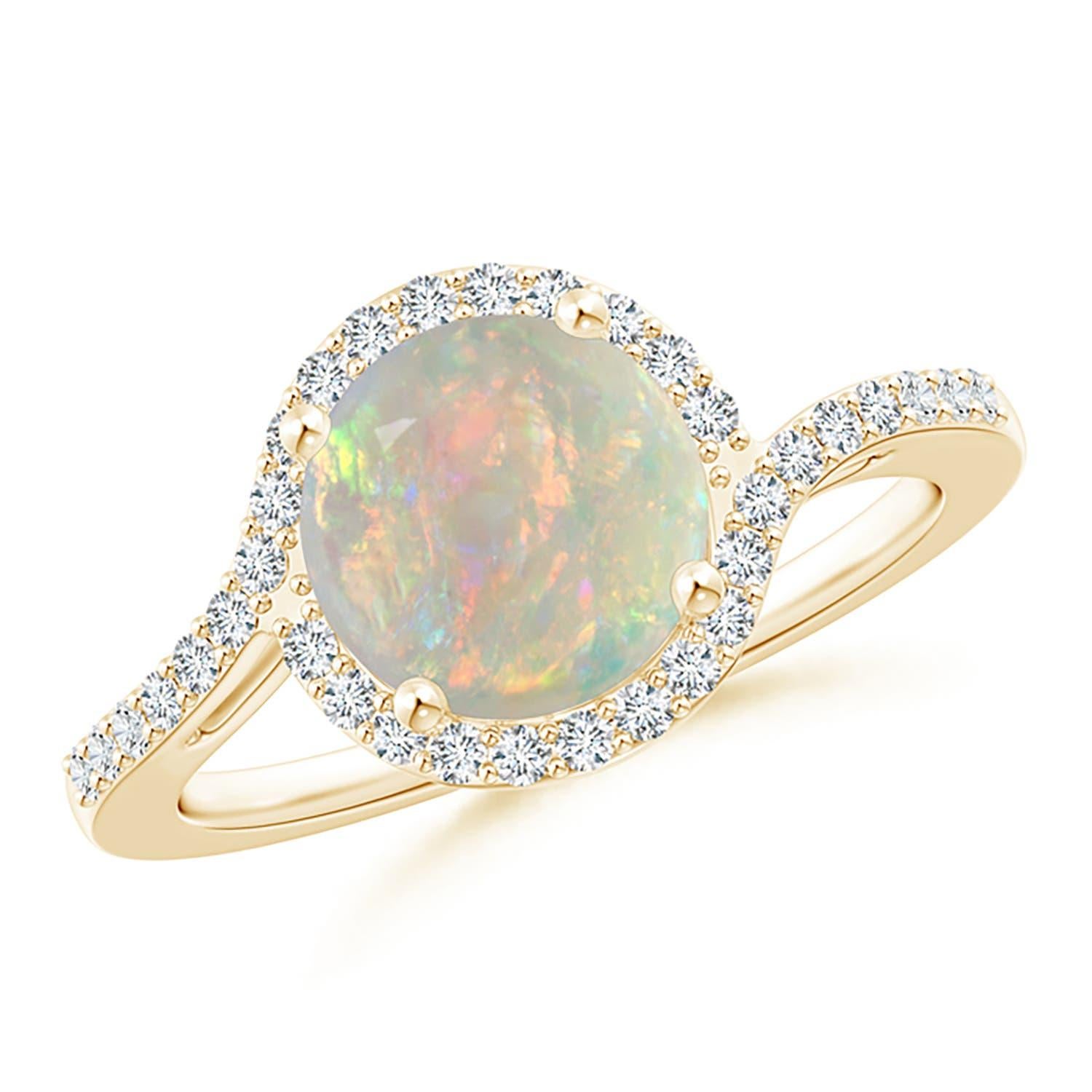 Angara natürlichen Bypass Runde 1,15 ct Opal und Diamant Halo Ring in 14K massivem Gold im Angebot 2