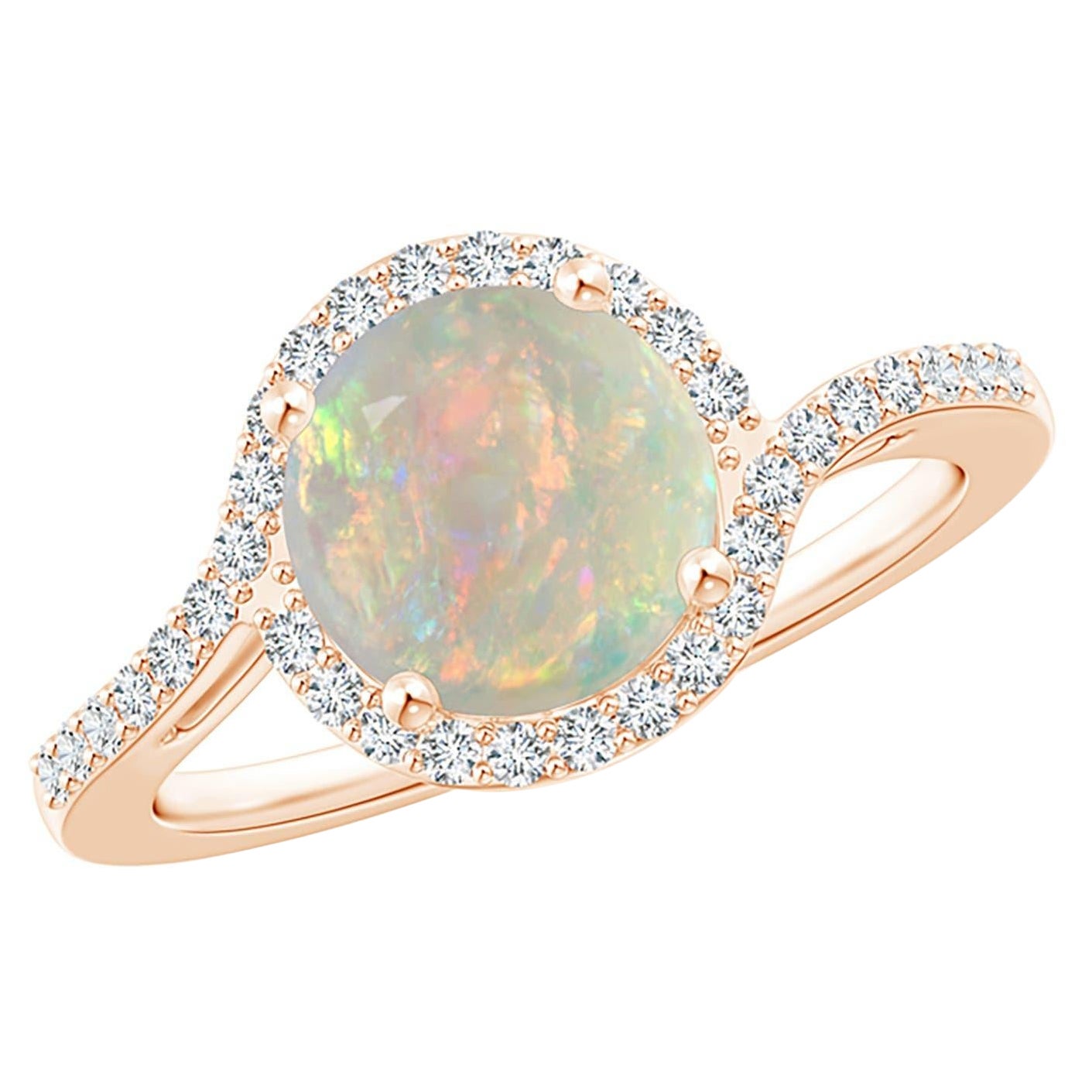 Angara natürlichen Bypass Runde 1,15 ct Opal und Diamant Halo Ring in 14K massivem Gold