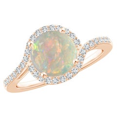 Angara natürlichen Bypass Runde 1,15 ct Opal und Diamant Halo Ring in 14K massivem Gold