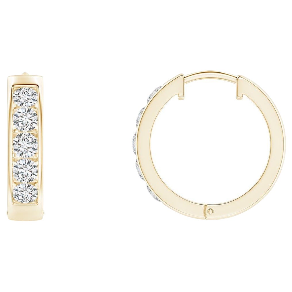 Orecchini a cerchio con diamanti naturali incastonati a canale Angara in oro massiccio 14K per donna