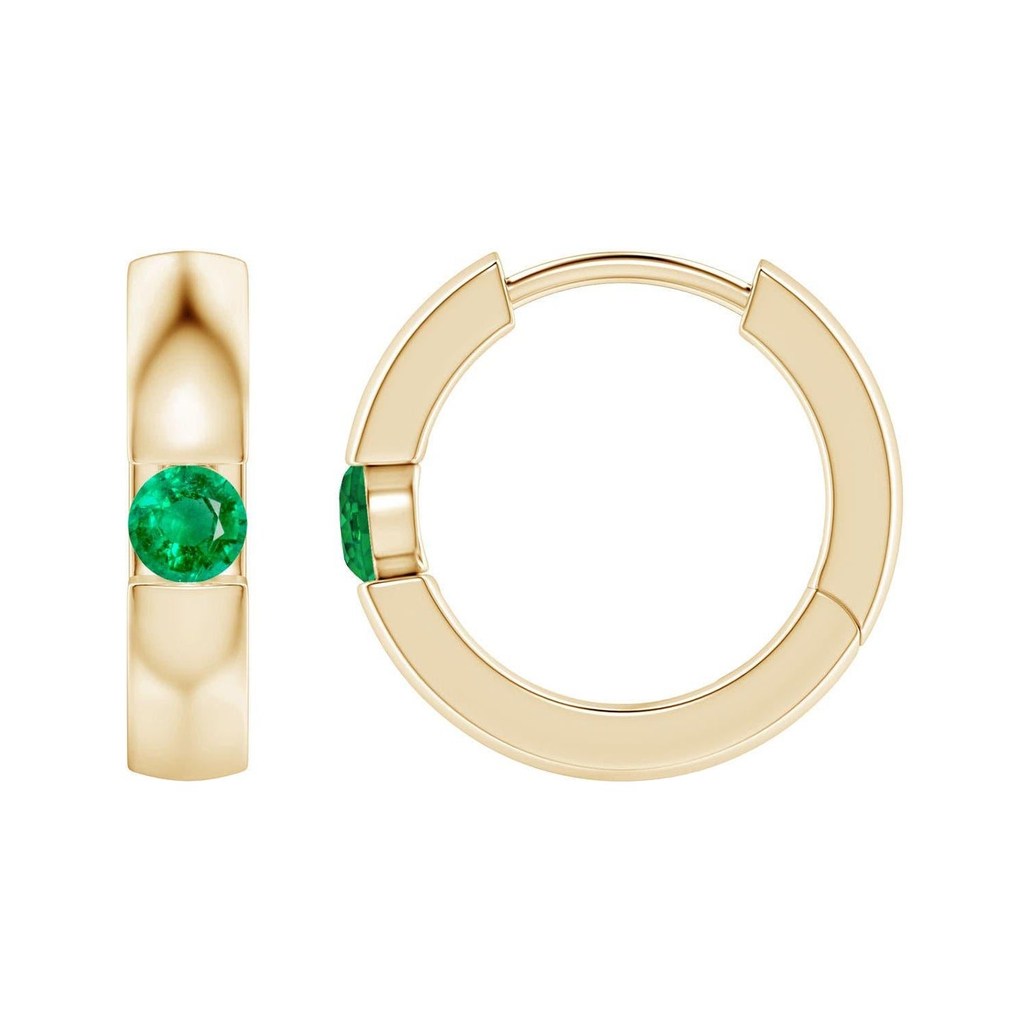 Angara Natural Channel-Set Runde Smaragd Scharnier Ohrringe in 14K Solid Gold