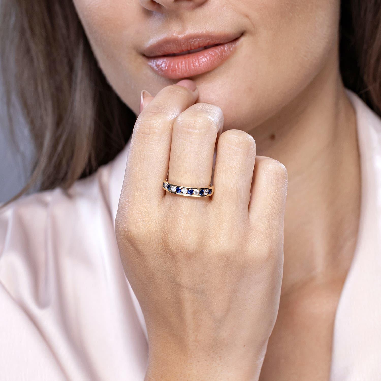 Modern Angara Natural Channel Set Sapphire and Diamond Semi Eternity Ring in 14K Gold For Sale