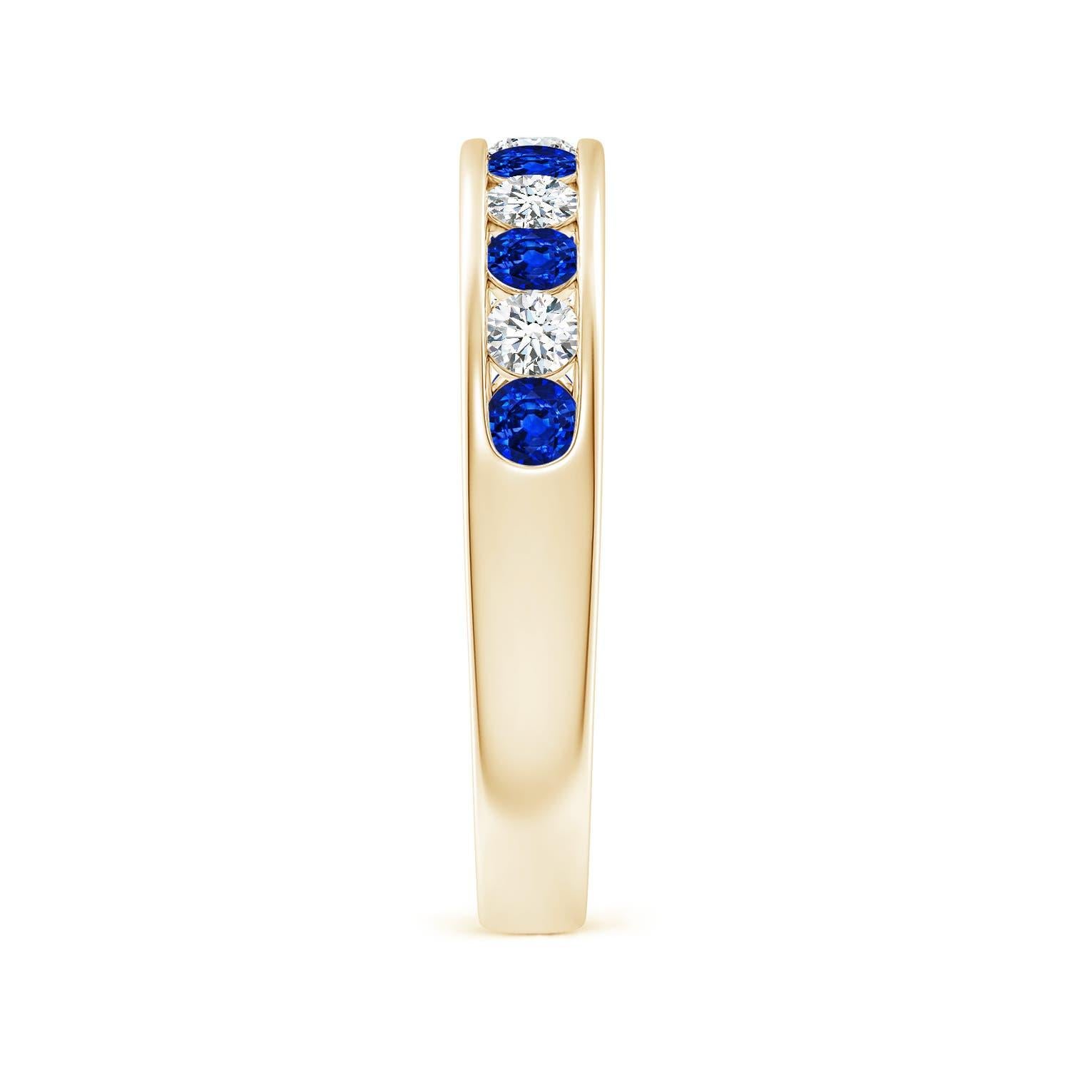 Round Cut Angara Natural Channel Set Sapphire and Diamond Semi Eternity Ring in 14K Gold For Sale