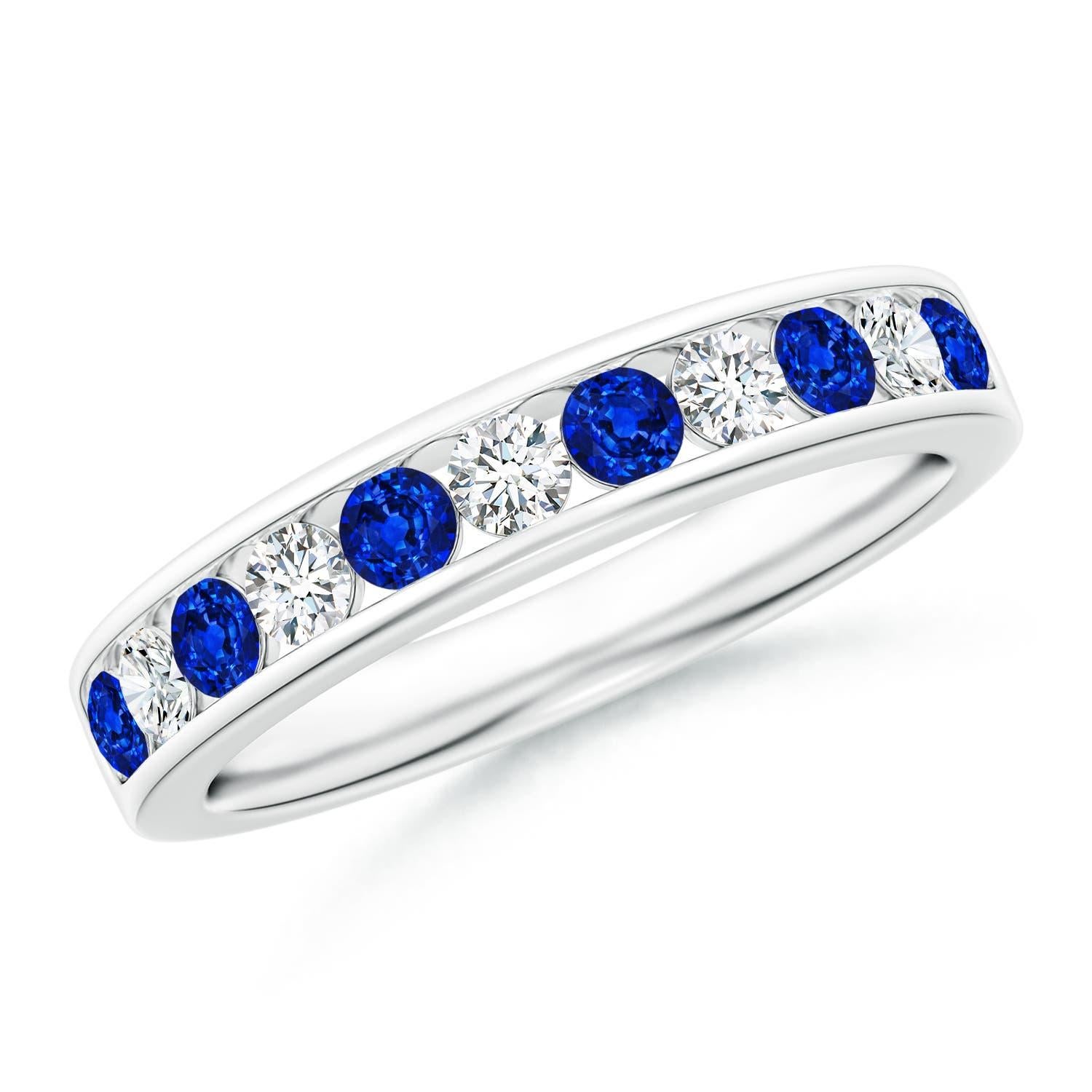 Angara Natural Channel Set Sapphire and Diamond Semi Eternity Ring in 14K Gold For Sale 1