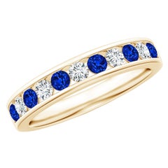 Angara Natural Channel Set Sapphire and Diamond Semi Eternity Ring in 14K Gold