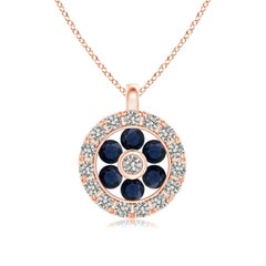 Pendentif fleur en or rose 14K avec saphir naturel serti en canal et diamant Angara