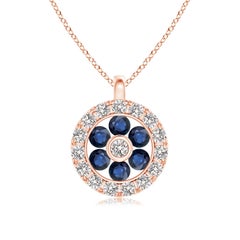 Pendentif fleur en or rose 14K avec saphir naturel serti en canal et diamant Angara
