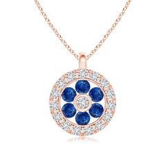 Pendentif fleur en or rose 14K avec saphir naturel serti en canal et diamant Angara