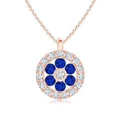 Pendentif fleur en or rose 14K avec saphir naturel serti en canal et diamant Angara