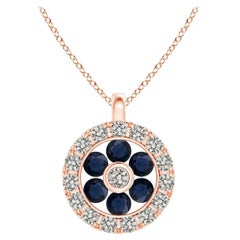 Pendentif fleur en or rose 14K avec saphir naturel serti en canal et diamant Angara